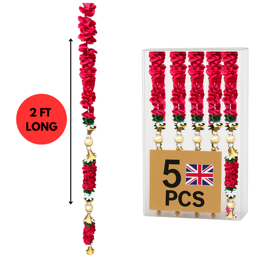 Red Satin Ribbon Garland TSR4 - Small Artificial Garlands - 5 Pack (2ft) | Indian & Pakistani Wedding, Haldi, Mehndi, Dholki, Sangeet & Festival Hanging Décor