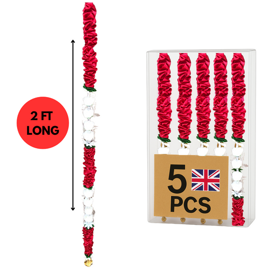 Red Satin Ribbon Garland TSR5 - Small Artificial Garlands - 5 Pack (2ft) | Indian & Pakistani Wedding, Haldi, Mehndi, Dholki, Sangeet & Festival Hanging Décor
