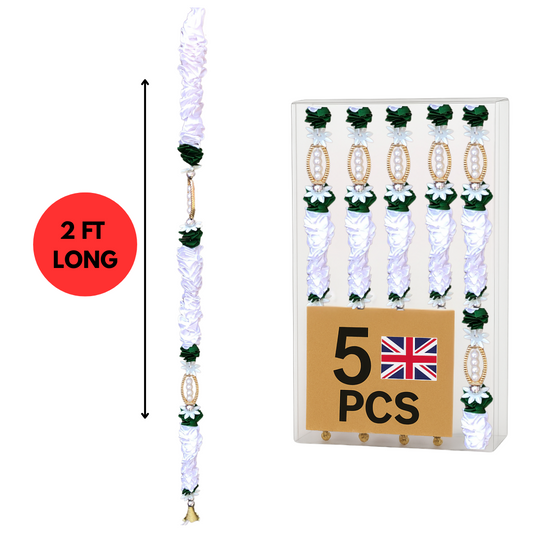 White Satin Ribbon Garland TSW1 - Small Artificial Garlands - 5 Pack (2ft) | Indian & Pakistani Wedding, Haldi, Mehndi, Dholki, Sangeet & Festival Hanging Décor