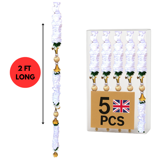 White Satin Ribbon Garland TSW2 - Small Artificial Garlands - 5 Pack (2ft) | Indian & Pakistani Wedding, Haldi, Mehndi, Dholki, Sangeet & Festival Hanging Décor