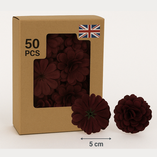 Burgundy Artificial Silk Carnation Flower Heads – 50 Pcs (5 cm)