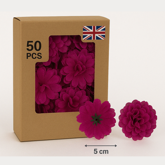 Fuchsia Artificial Silk Carnation Flower Heads – 50 Pcs (5 cm)