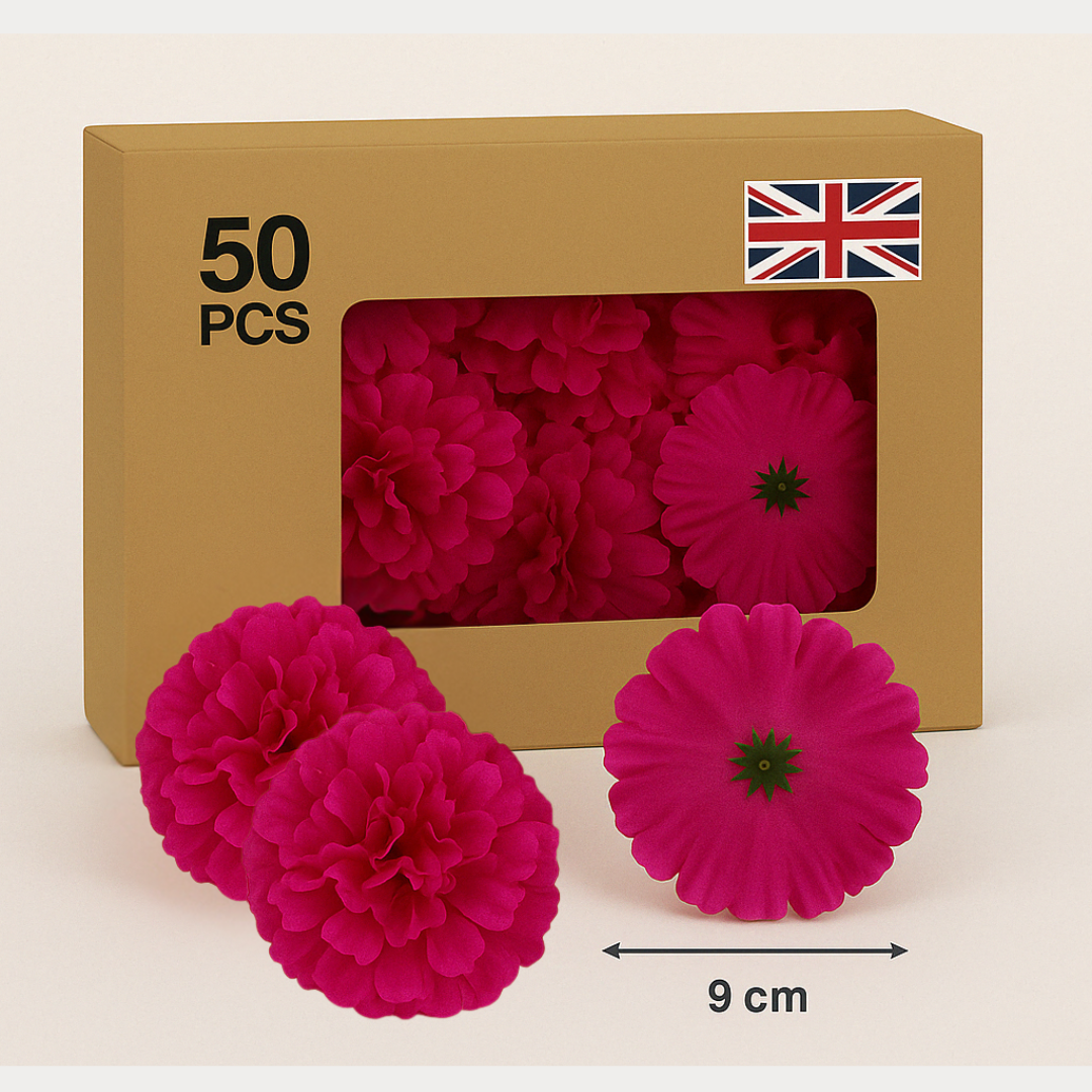 Fuchsia Artificial Silk Flower Heads – 50 Pcs (9 cm)