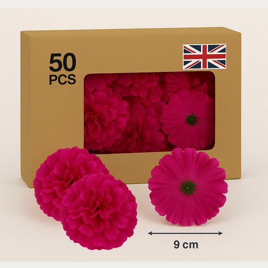 Fuchsia Artificial Silk Flower Heads – 50 Pcs (9 cm)