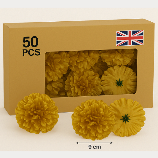 Gold Artificial Silk Flower Heads – 50 Pcs (9 cm)
