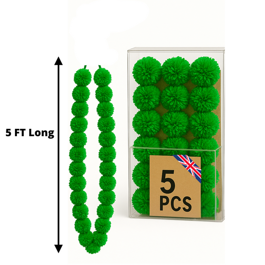 Green Artificial Marigold Flower Garlands – 5 Pack (5ft) | Indian & Pakistani Wedding, Haldi, Mehndi, Sangeet & Festival Décor