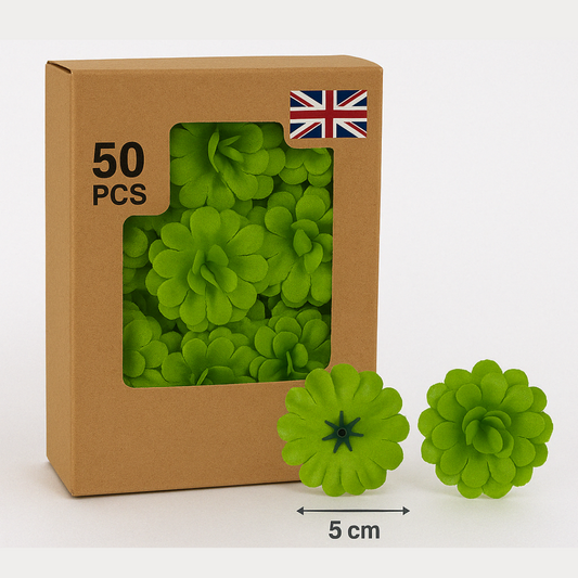 Green Artificial Silk Carnation Flower Heads – 50 Pcs (5 cm)