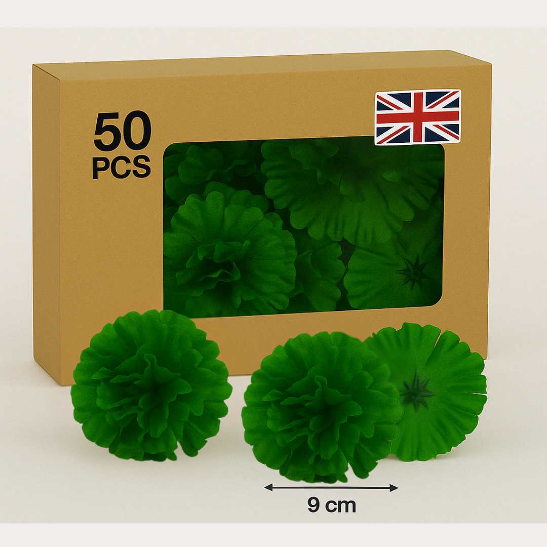 Green Artificial Silk Flower Heads – 50 Pcs (9 cm)