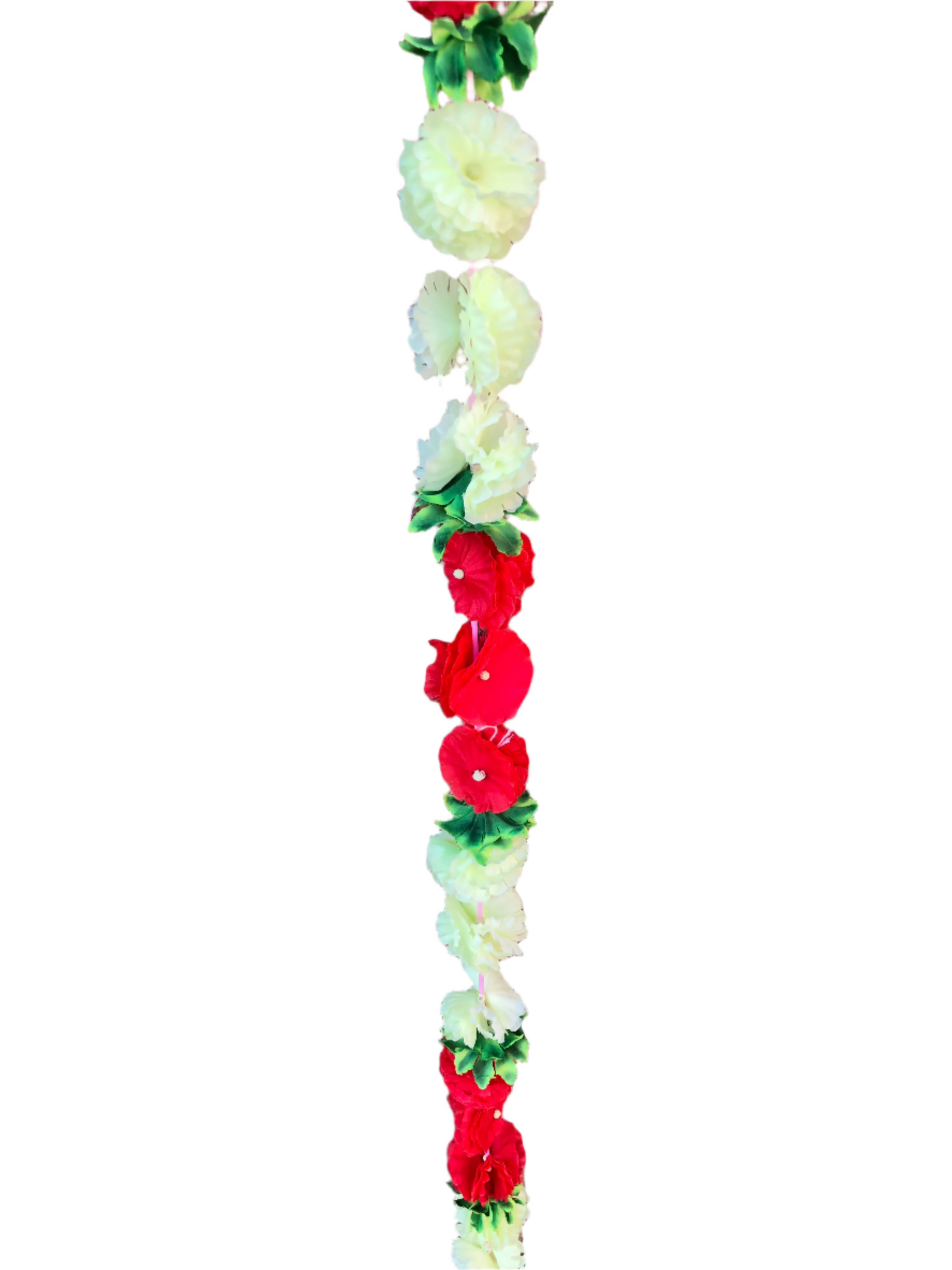 Light Lime & Red Fluffy Artificial Flowers Deluxe Garlands MX007 – 2 Pack (6ft) | Indian & Pakistani Wedding, Haldi, Mehndi, Sangeet & Festival Décor