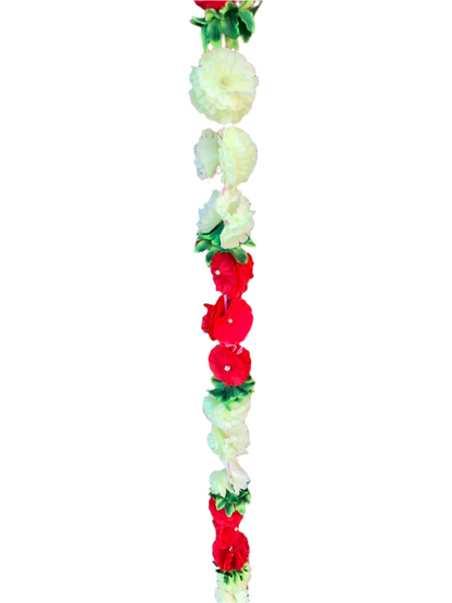 Light Lime & Red Fluffy Artificial Flowers Deluxe Garlands MX007 – 2 Pack (6ft) | Indian & Pakistani Wedding, Haldi, Mehndi, Sangeet & Festival Décor