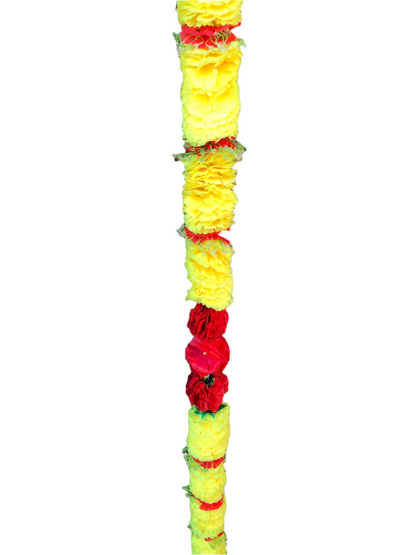 Yellow & Red Fluffy Artificial Flowers Deluxe Garlands MX009 – 2 Pack (6ft) | Indian & Pakistani Wedding, Haldi, Mehndi, Sangeet & Festival Décor