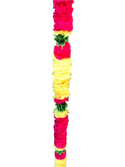 Yellow & Magenta Fluffy Artificial Flowers Deluxe Garlands MX010 – 2 Pack (6ft) | Indian & Pakistani Wedding, Haldi, Mehndi, Sangeet & Festival Décor
