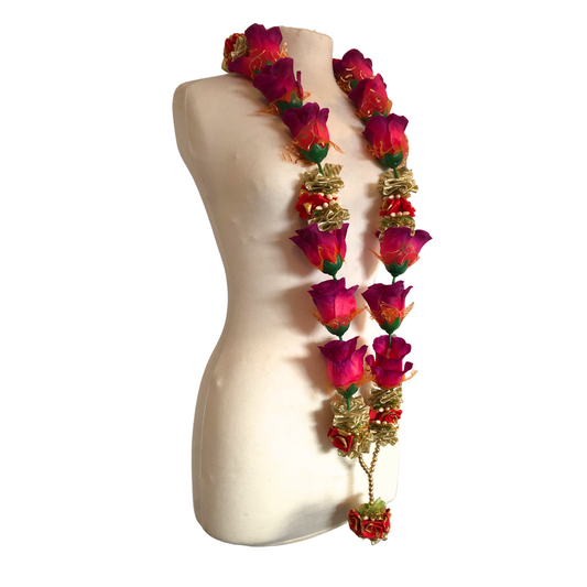 Jai Mala JM002 – Cream & Maroon Wedding Garland (90cm) | Indian & Pakistani Bride & Groom Ceremony