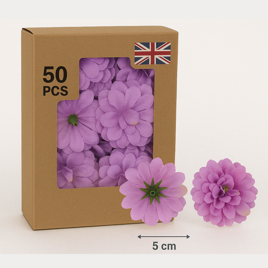 Lavender Artificial Silk Carnation Flower Heads – 50 Pcs (5 cm)