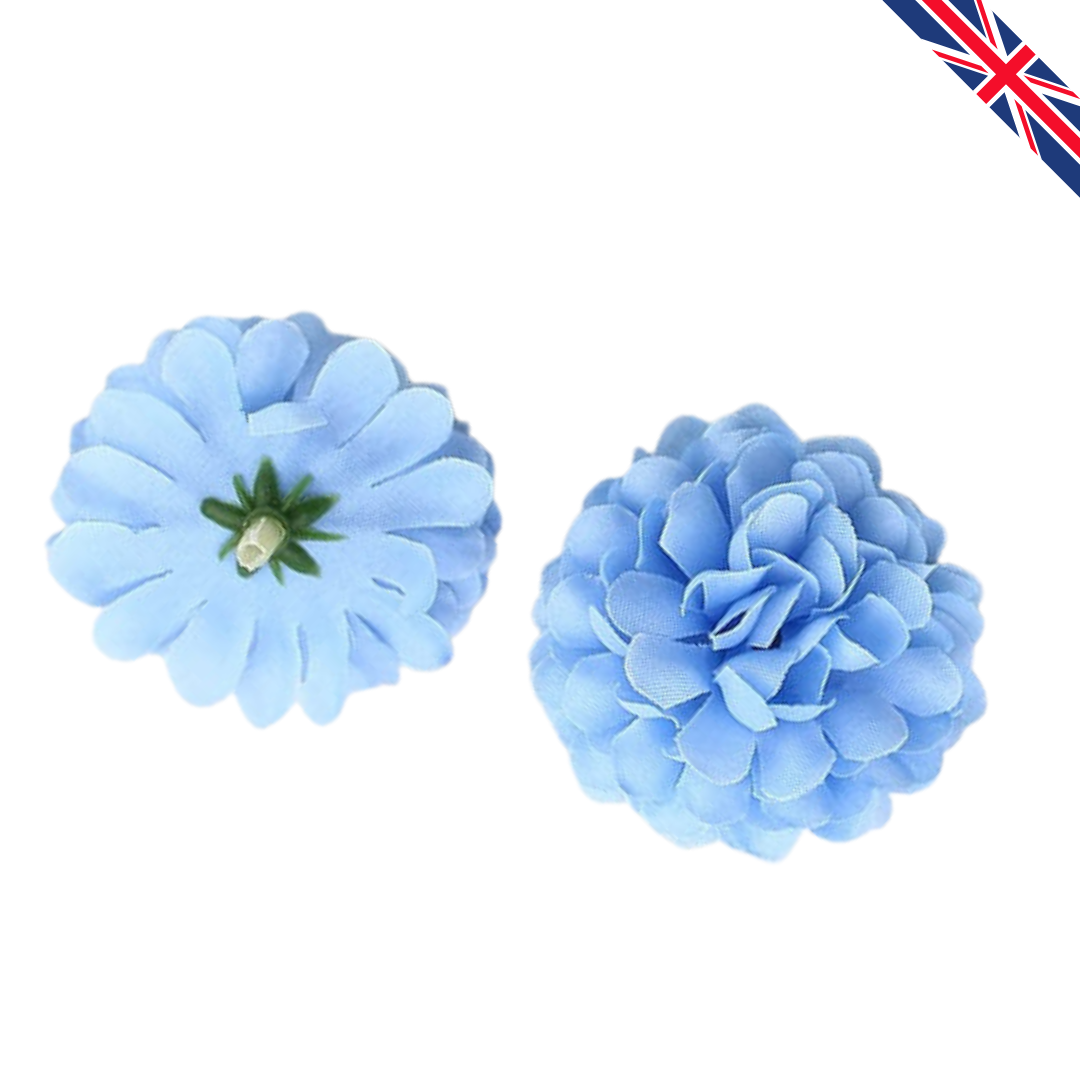 Light Blue Artificial Silk Carnation Flower Heads – 50 Pcs (5 cm)