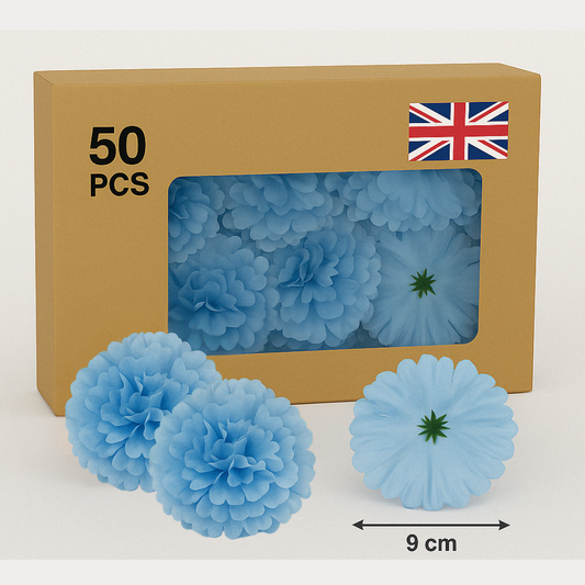 Light Blue Artificial Silk Flower Heads – 50 Pcs (9 cm)