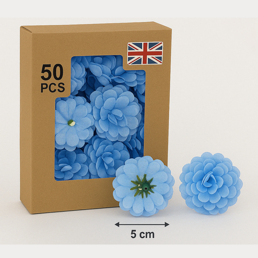 Light Blue Artificial Silk Carnation Flower Heads – 50 Pcs (5 cm)
