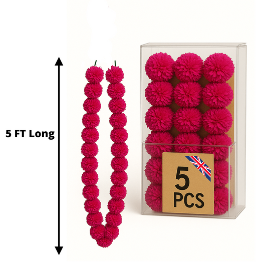 Magenta Artificial Marigold Flower Garlands – 5 Pack (5ft) | Indian & Pakistani Wedding, Haldi, Mehndi, Sangeet & Festival Décor
