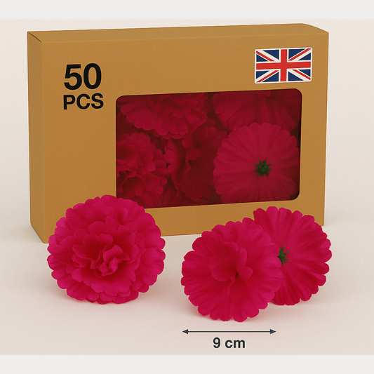 Magenta Artificial Silk Flower Heads – 50 Pcs (9 cm)