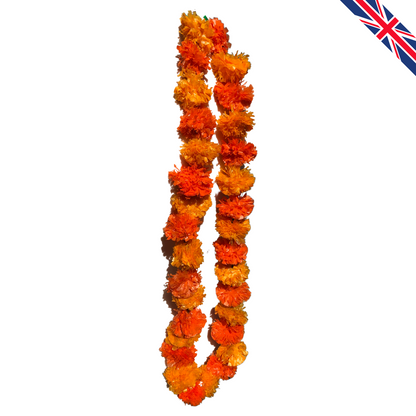 Mango & Orange Artificial Marigold Flower Garlands – 5 Pack (5ft) | Dual Colour Indian & Pakistani Wedding, Pooja, Haldi, Mehndi & Festival Décor