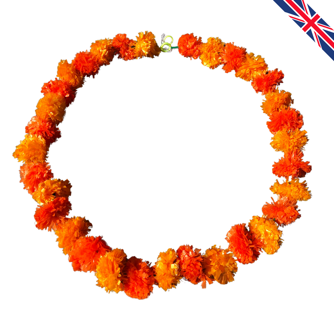 Mango & Orange Artificial Marigold Flower Garlands – 5 Pack (5ft) | Dual Colour Indian & Pakistani Wedding, Pooja, Haldi, Mehndi & Festival Décor