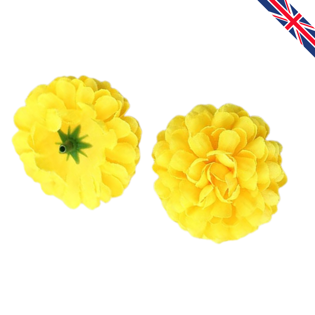 Marigold Yellow Artificial Silk Carnation Flower Heads – 50 Pcs (5 cm)