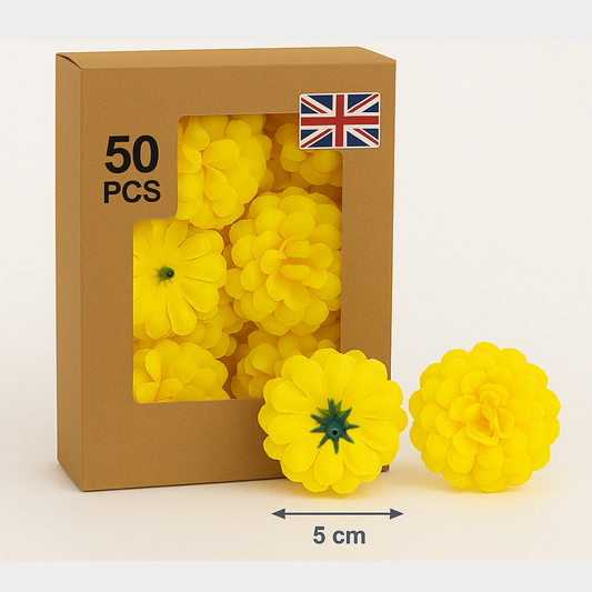 Marigold Yellow Artificial Silk Carnation Flower Heads – 50 Pcs (5 cm)