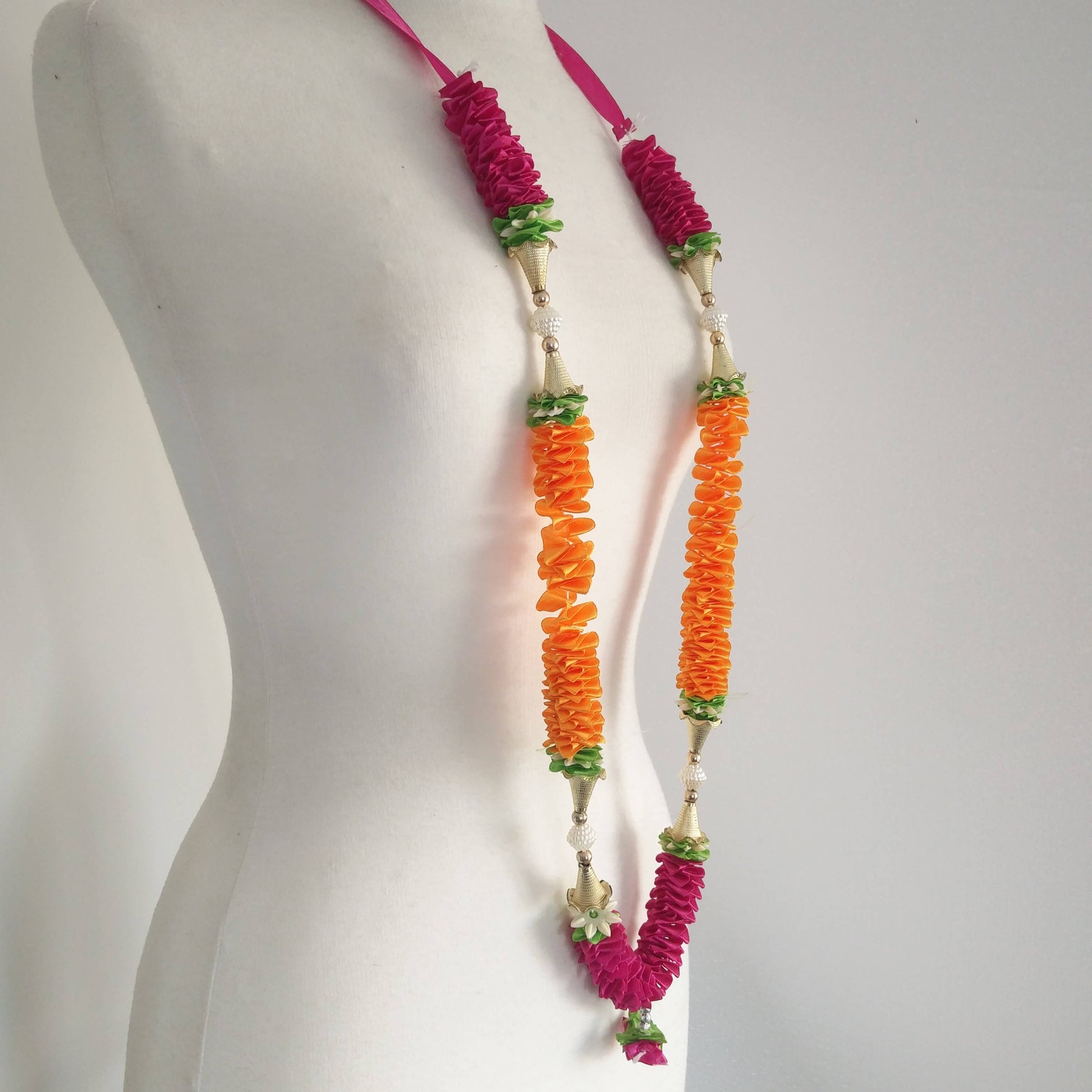 Milni Haar MH002 - Artificial Satin Ribbon Flower Neck Garland (60cm) | Indian & Pakistani Wedding Ceremony