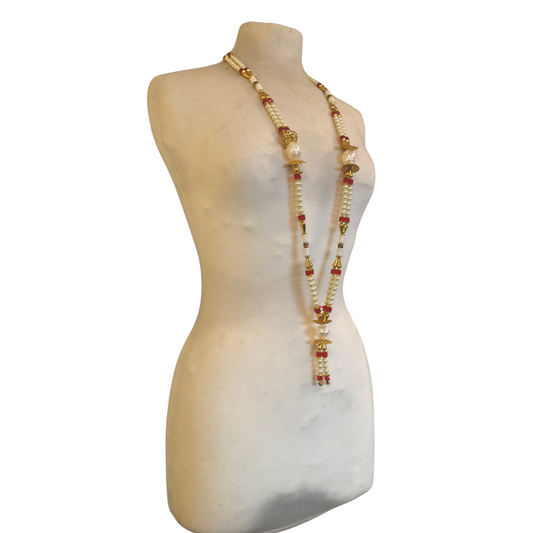 Milni Haar MH034 – Red, Gold & Pearl Neck Garland (60cm) | Indian & Pakistani Wedding Ceremony