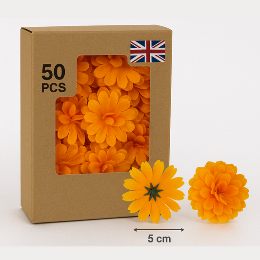 Orange Artificial Silk Carnation Flower Heads – 50 Pcs (5 cm)