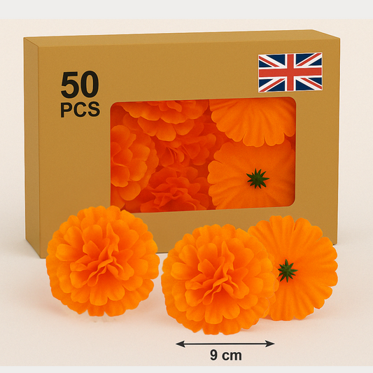 Orange Artificial Silk Flower Heads – 50 Pcs (9 cm)