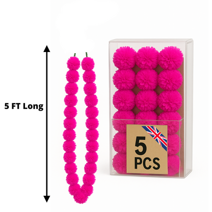 Pink Artificial Marigold Flower Garlands – 5 Pack (5ft) | Indian & Pakistani Wedding, Haldi, Mehndi, Sangeet & Festival Décor