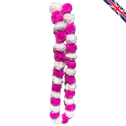 Pink & White Artificial Marigold Flower Garlands – 5 Pack (5ft) | Dual Colour Indian & Pakistani Wedding, Mehndi, Sangeet, Pooja & Festival Décor