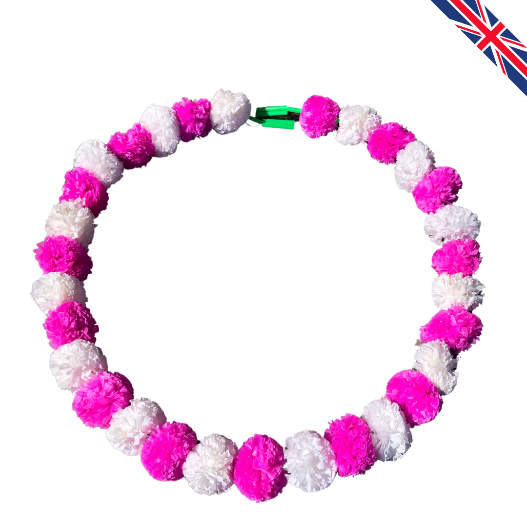 Pink & White Artificial Marigold Flower Garlands – 5 Pack (5ft) | Dual Colour Indian & Pakistani Wedding, Mehndi, Sangeet, Pooja & Festival Décor