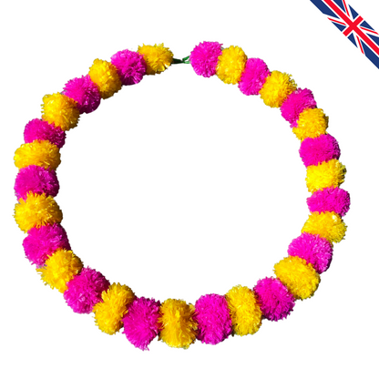Pink & Yellow Artificial Marigold Flower Garlands – 5 Pack (5ft) | Dual Colour Indian & Pakistani Wedding, Mehndi, Haldi, Baby Shower & Festival Décor