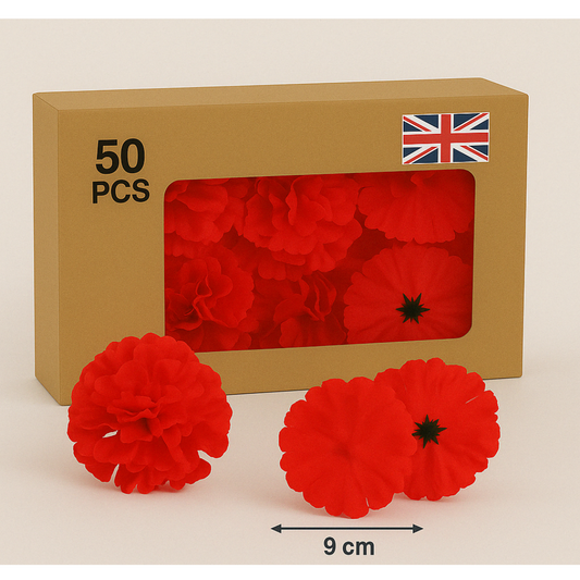 Red Artificial Silk Flower Heads – 50 Pcs (9 cm)