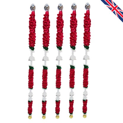 Red Satin Ribbon Garland TSR3 - Small Artificial Garlands - 5 Pack (2ft) | Indian & Pakistani Wedding, Haldi, Mehndi, Dholki, Sangeet & Festival Hanging Décor