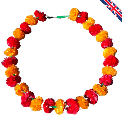 Red & Orange Artificial Marigold Flower Garlands – 5 Pack (5ft) | Dual Colour Indian & Pakistani Wedding, Mandap, Haldi, Pooja & Festival Décor