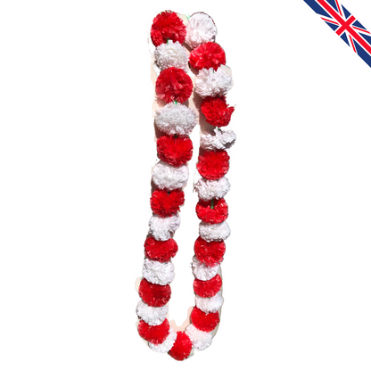 Red & White Artificial Marigold Flower Garlands – 5 Pack (5ft) | Dual Colour Indian & Pakistani Wedding, Pooja, Haldi, Sangeet & Festival Décor