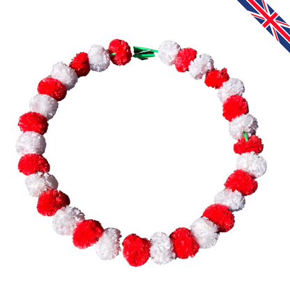 Red & White Artificial Marigold Flower Garlands – 5 Pack (5ft) | Dual Colour Indian & Pakistani Wedding, Pooja, Haldi, Sangeet & Festival Décor