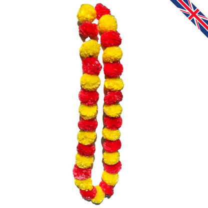 Red & Yellow Artificial Marigold Flower Garlands – 5 Pack (5ft) | Dual Colour Indian & Pakistani Wedding, Haldi, Mehndi, Sangeet & Festival Décor