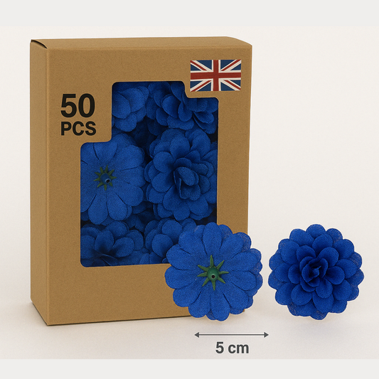 Royal Blue Artificial Silk Carnation Flower Heads – 50 Pcs (5 cm)