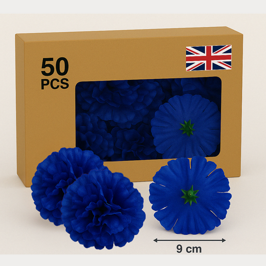 Royal Blue Artificial Silk Flower Heads – 50 Pcs (9 cm)