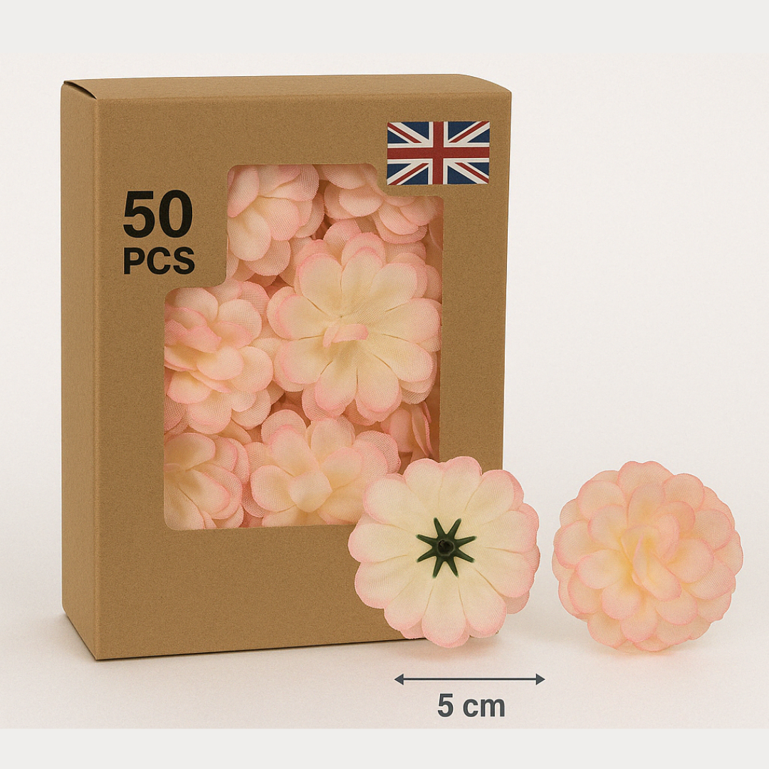 Soft Pastel Pink Artificial Silk Carnation Flower Heads – 50 Pcs (5 cm)
