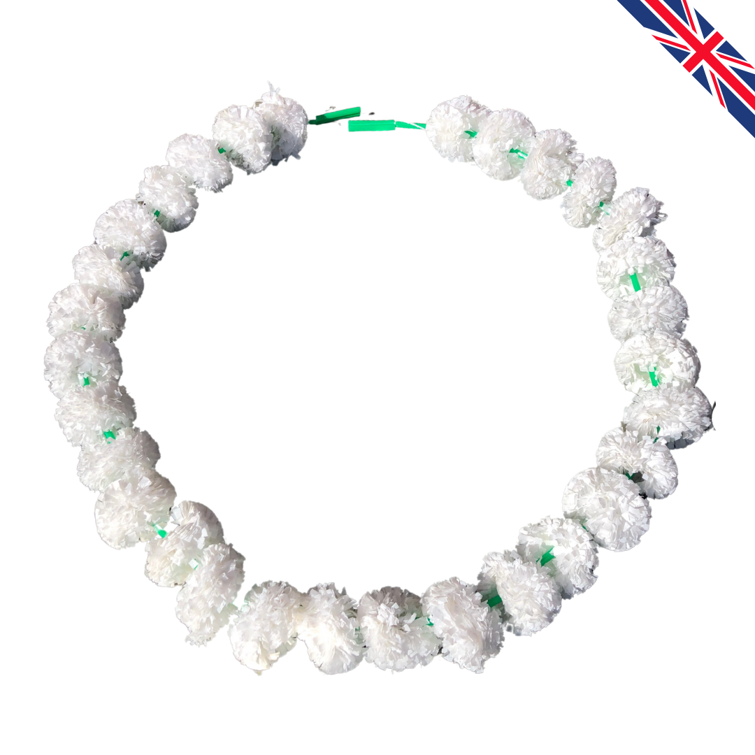 White Artificial Marigold Flower Garlands – 5 Pack (5ft) | Indian & Pakistani Wedding, Haldi, Mehndi, Sangeet & Festival Décor