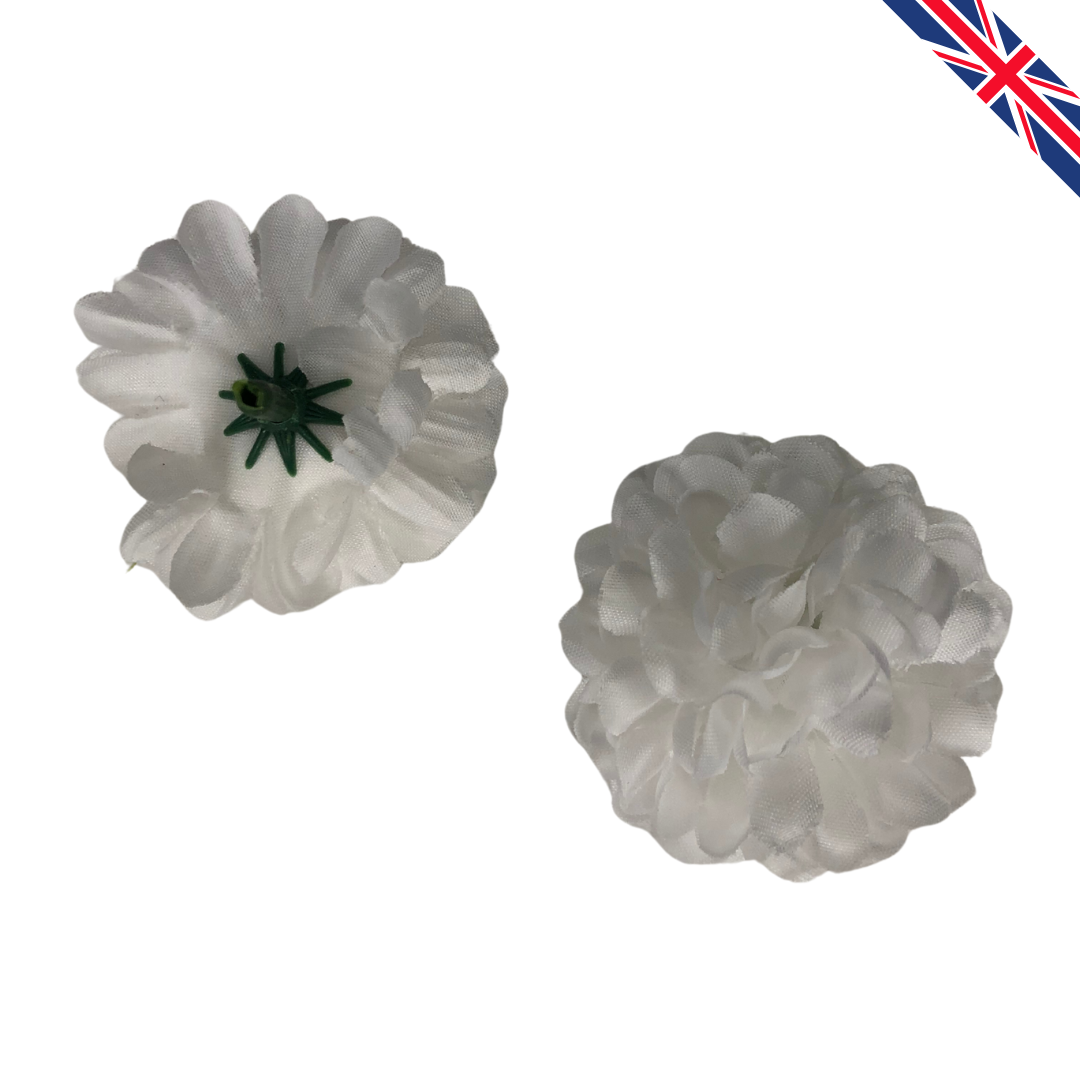 White Artificial Silk Carnation Flower Heads – 50 Pcs (5 cm)