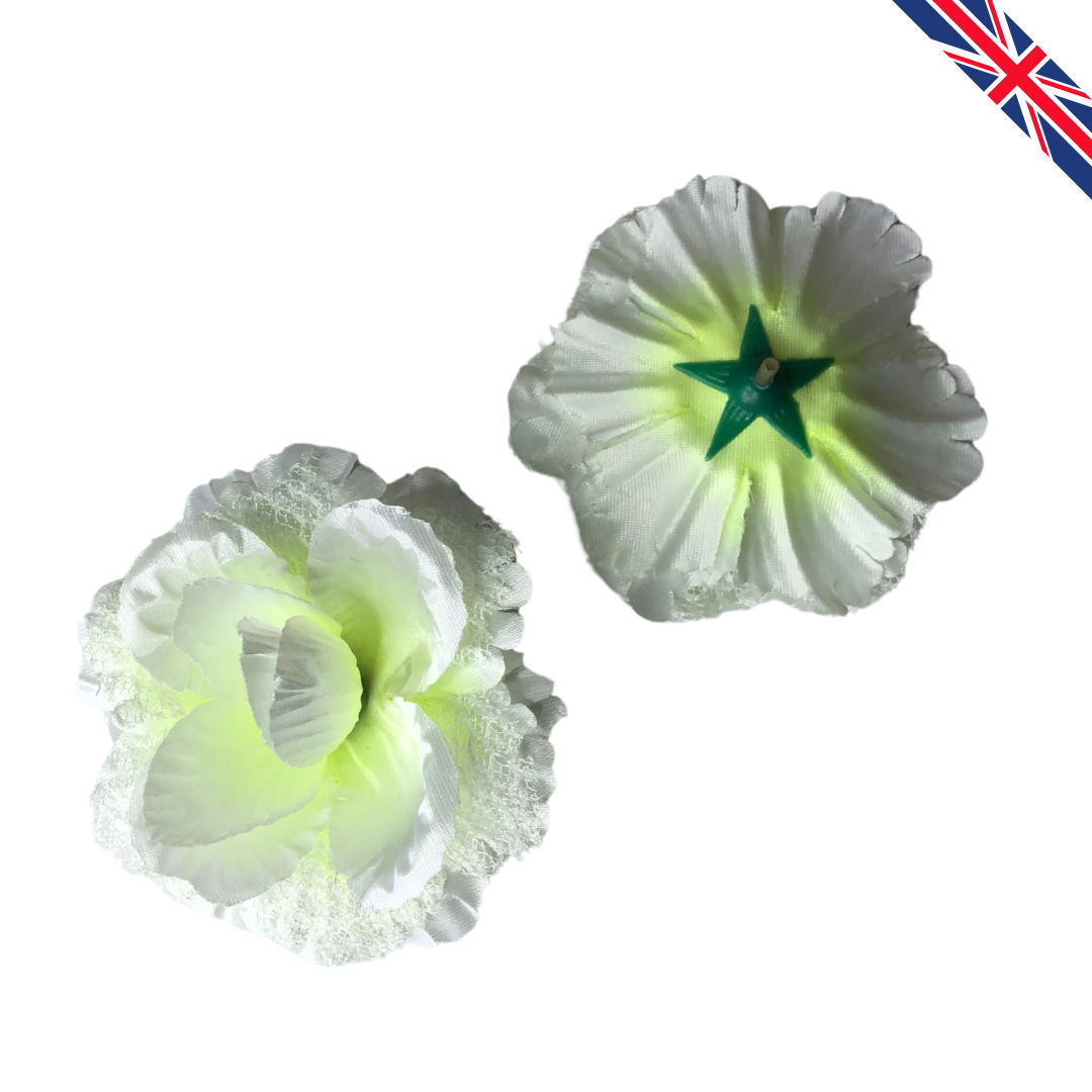 White & Lime Artificial Silk Flower Heads – 50 Pcs (9 cm)