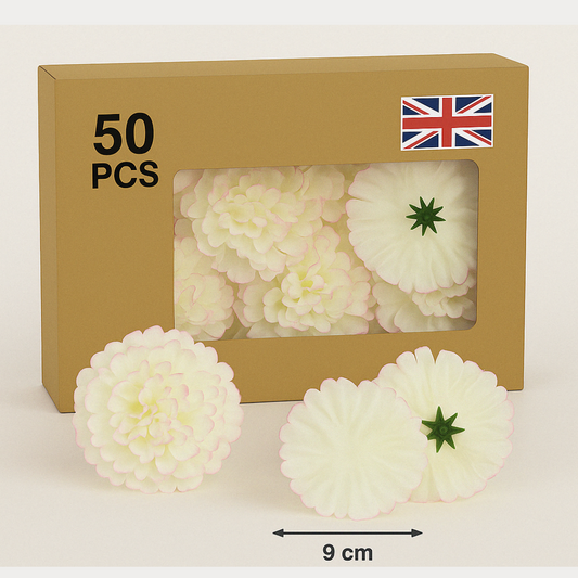 White & Pink Artificial Silk Flower Heads – 50 Pcs (9 cm)