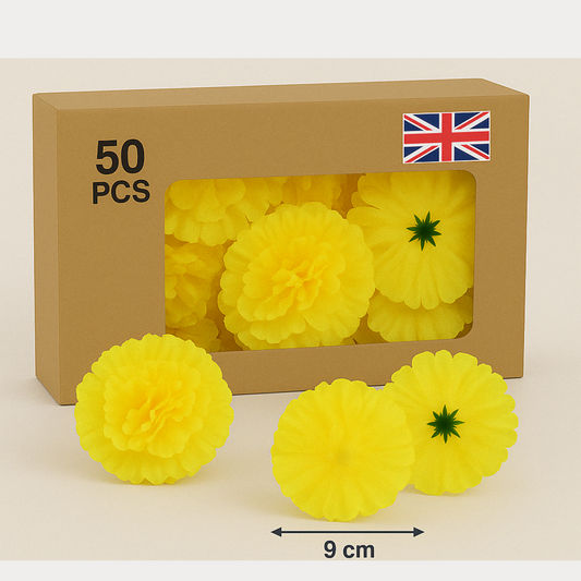 Yellow Artificial Silk Flower Heads – 50 Pcs (9 cm)