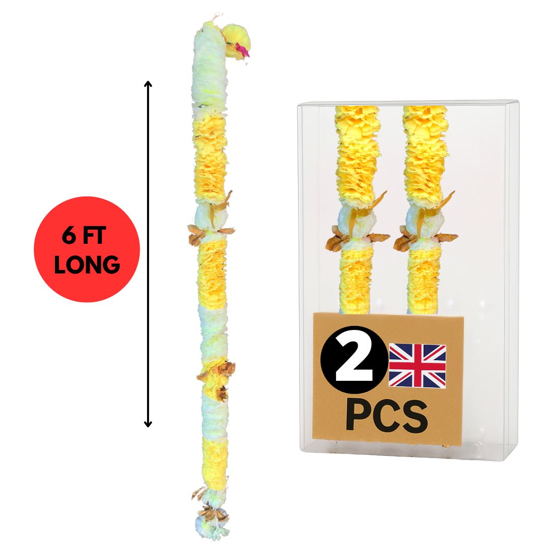 Yellow & Off-White Artificial Flowers Deluxe Garlands MX018 – 2 Pack (6ft) | Indian & Pakistani Wedding, Haldi, Mehndi, Dholki, Sangeet & Festival Hanging Décor